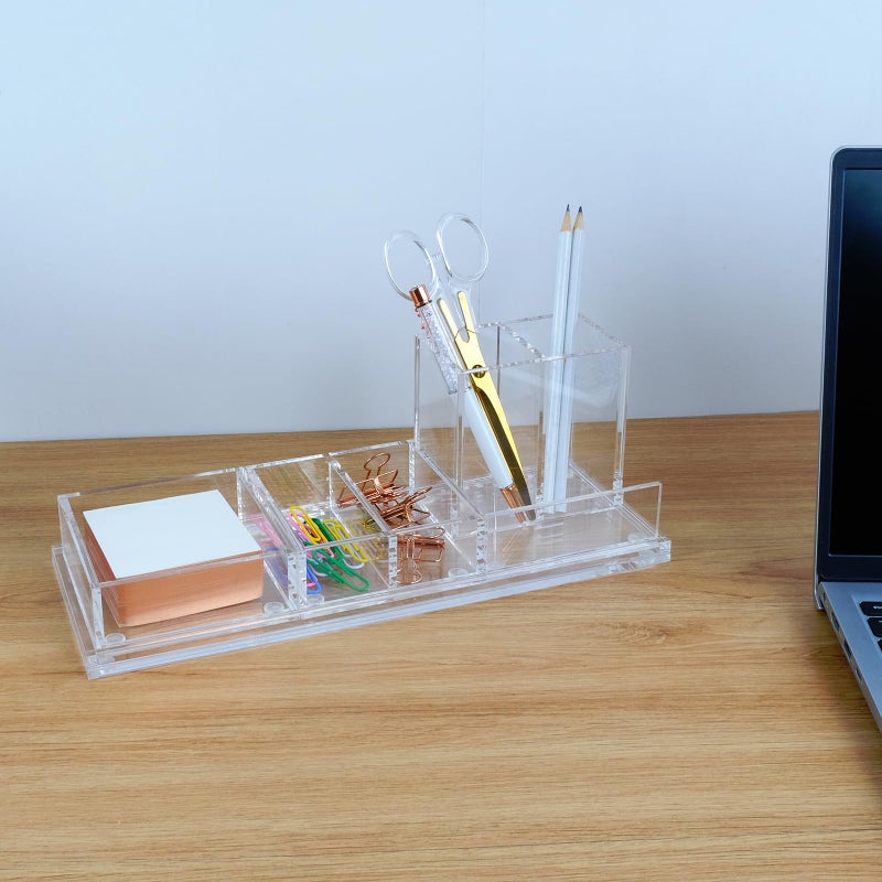 EXPUTRAN Clear Acrylic Desk Organizer 4-Piece Desk Kit + Free Complimentary Acrylic Ruler, Desktop Organization for Office or Home - Image 2
